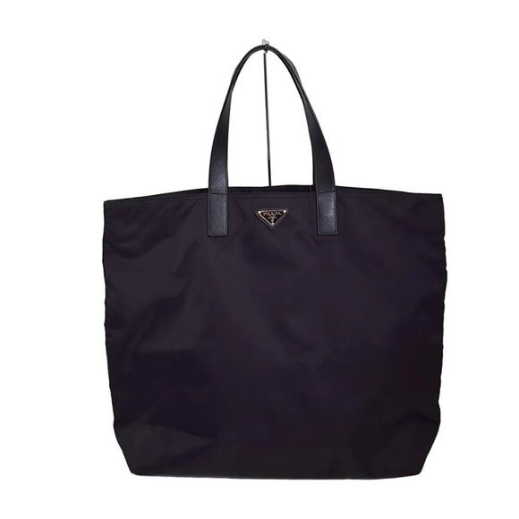 Auth PRADA - Black Nylon Leather Tote Bag - Picture 1 of 9
